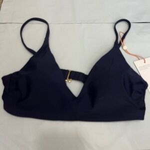 New Quince Italian V-Neck Bikini Top Deep Navy Blue Small